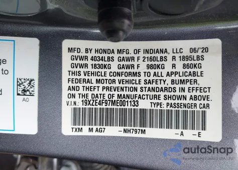 2021 Honda Insight Touring from USA, damaged, VIN 19XZE4F97ME001133